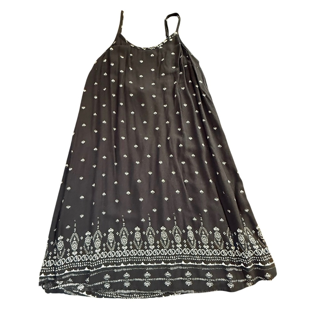 Mossimo Mini Dress Womens Medium Black White Medallion Print Boho Strappy Rayon